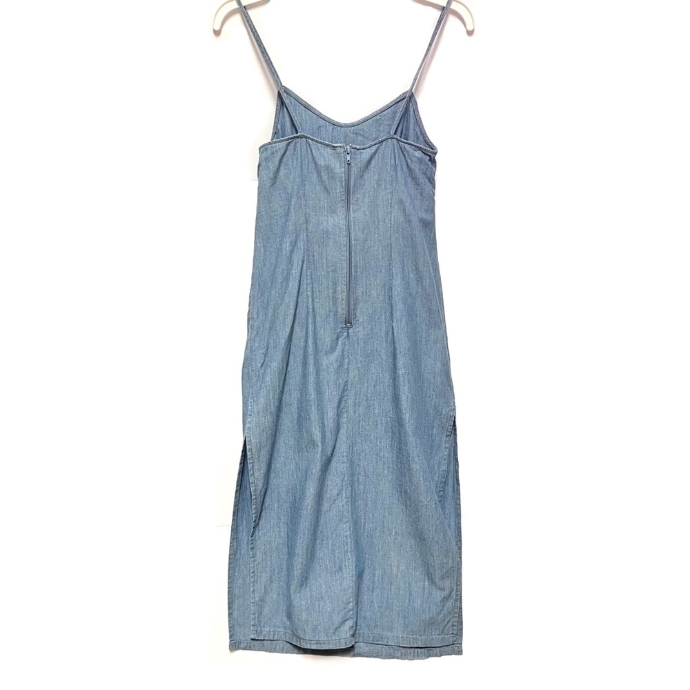 Topshop Chambray Midi Spaghetti Strap High Leg Slit Dress Front Knot Size 2 - Picture 4 of 9